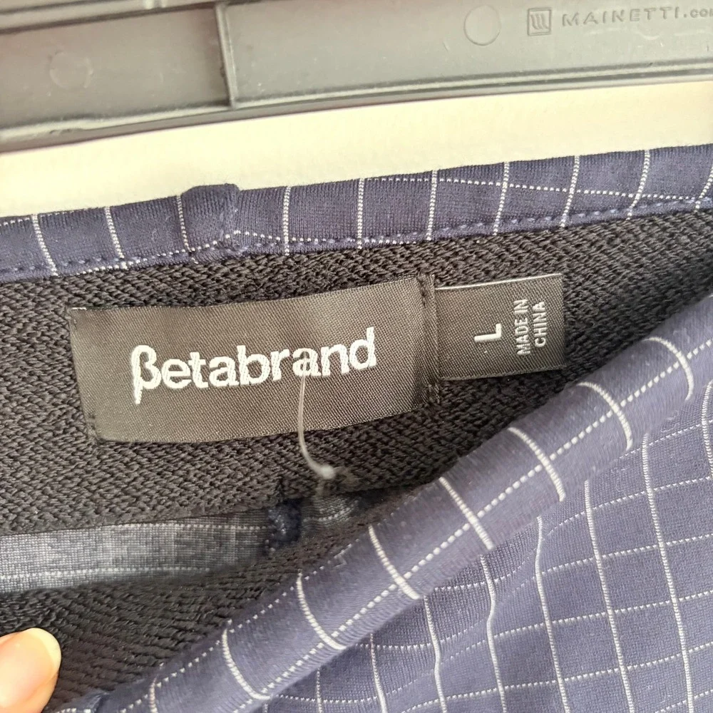 Betabrand Midtowne Navy Blue Grid Print Wide Leg Cropped Pants Size‎ L